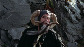 Daisy Ridley backs away from John Cleese in this <i>Star Wars/Holy Grail</i> mashup